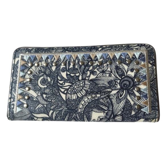 Sakroot Artist Circle Slim Wallet, Blue, White Floral, Studded, Embroidered - Picture 1 of 5